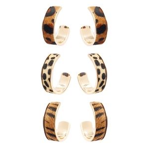 3PAIRS - ANIMAL PATTERN HALF HOOP EARRINGS